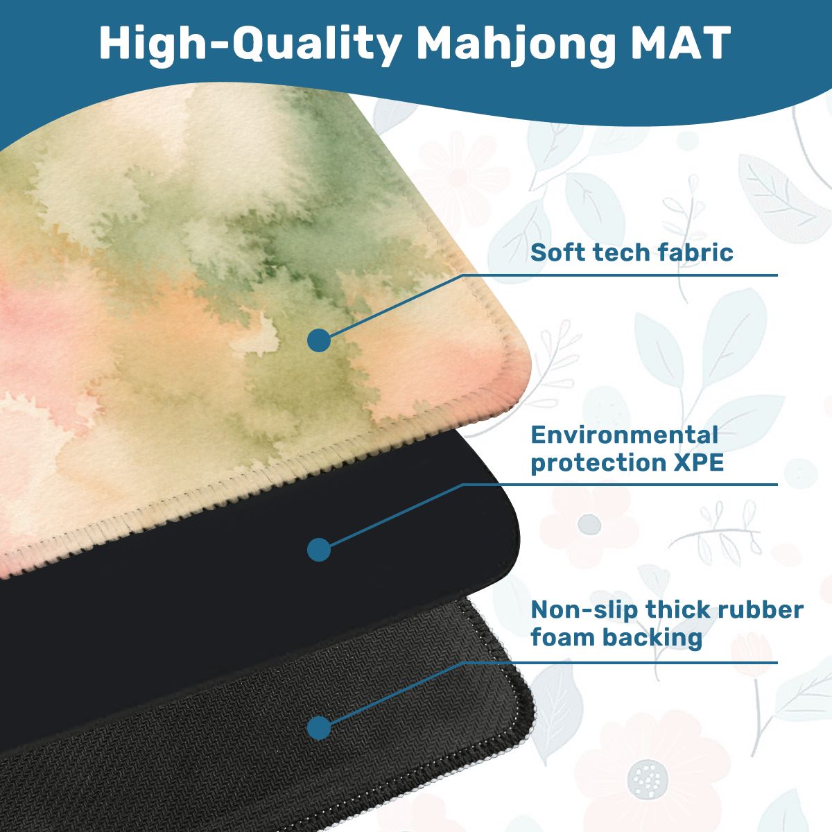 Mahjong Mat 31.5"x31.5" (Ship Rolled up) - Sage Pink Watercolor Square Mahjong Mat YOLO Mahjong