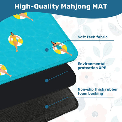 Mahjong Mat - Blue Pool Float Mahjong Mat Summer Pool Party Mahjong Game Mat YOLO Mahjong