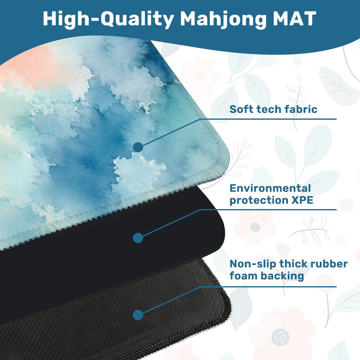 Mahjong Mat 31.5"x31.5" (Ship Rolled up) - Blue Coral Watercolor Square Mahjong Mat YOLO Mahjong
