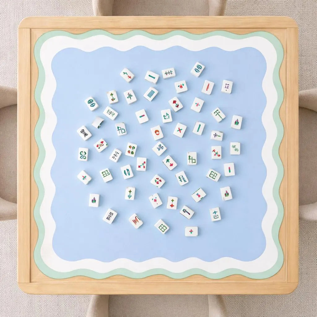 Mahjong Mat 31.5"x31.5" (Ship Rolled up) - Scalloped Shape Blue and Green Mahjong Mat YOLO Mahjong