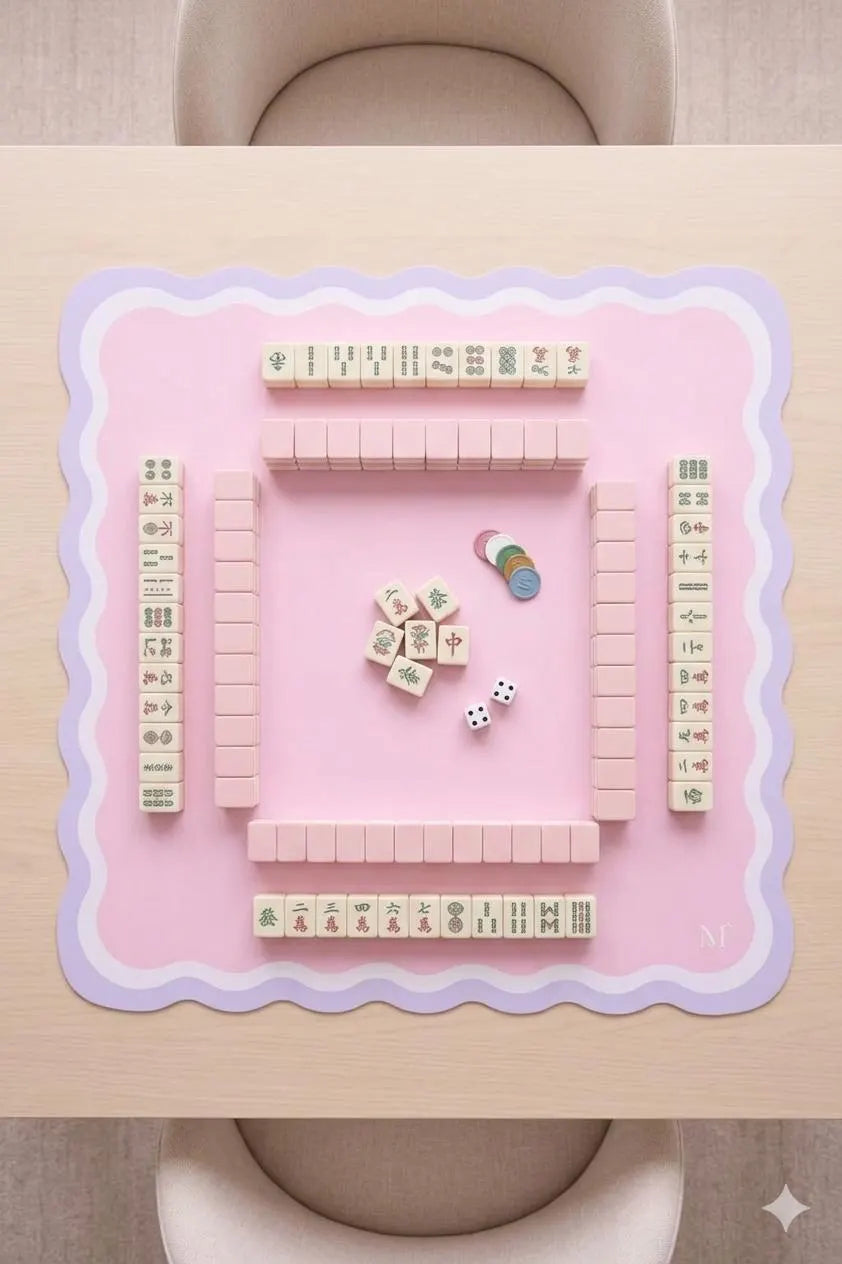 Scalloped Mahjong Mat 31.5"x31.5" (Ship Rolled up) - Pink and Purple YOLO Mahjong