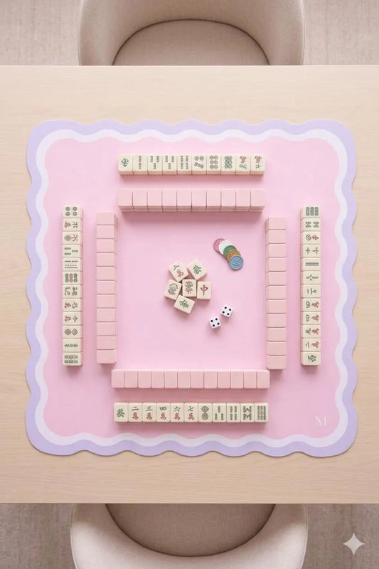 Scalloped Mahjong Mat 31.5"x31.5" (Ship Rolled up) - Pink and Purple YOLO Mahjong