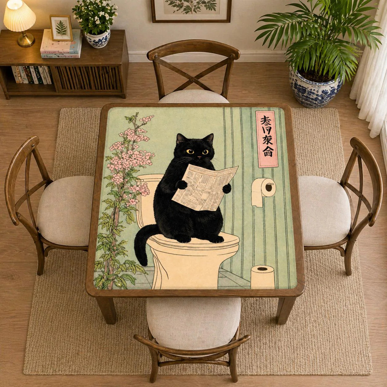 Mahjong Mat - Vintage Black Cat Mahjong Mat | Funny Cat Game Night Tablecloth (31.5 Inch) YOLO Mahjong
