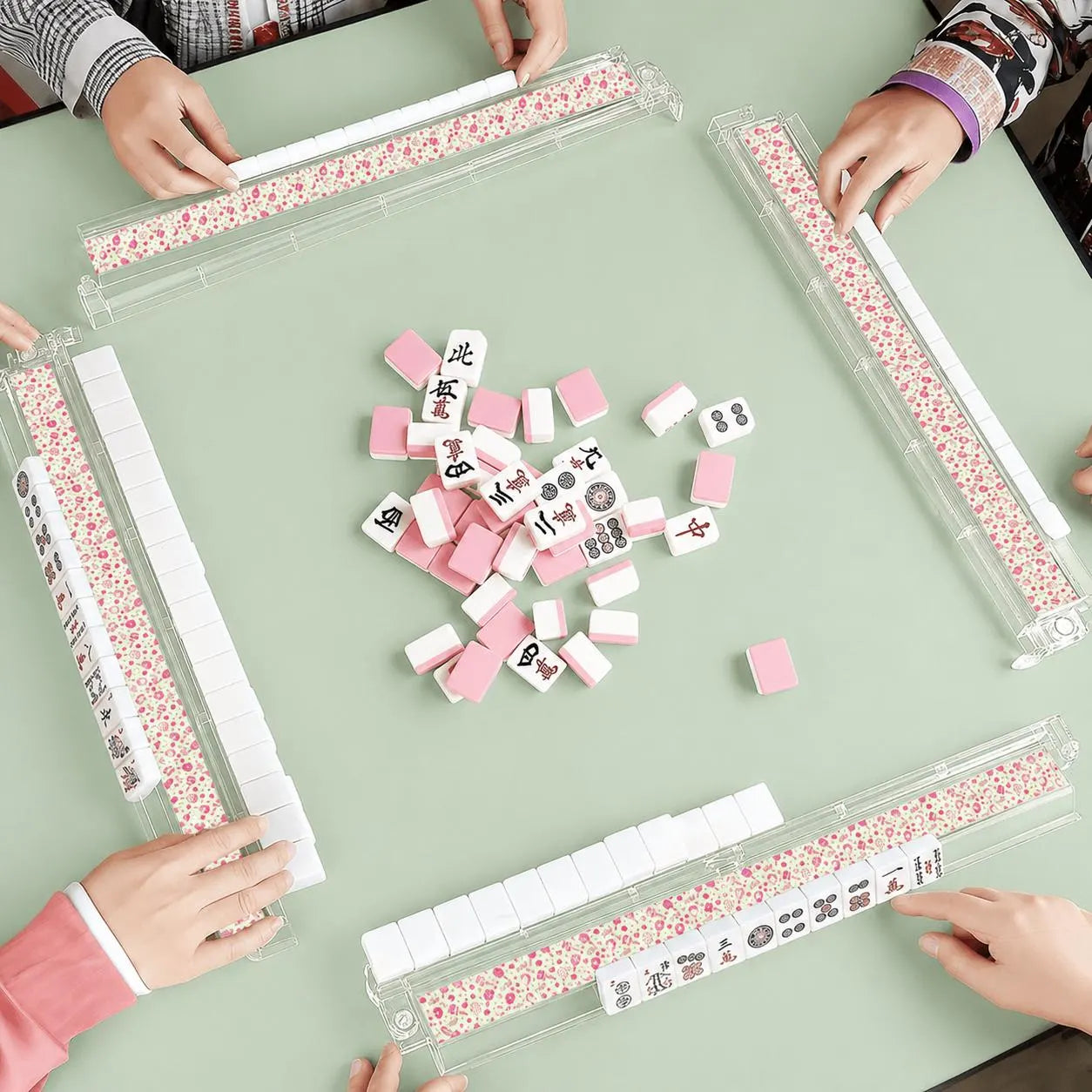 4 Artistic Mahjong Tile Pusher Racks - Pastel Green Pickleball Mahjong Rack YOLO Mahjong