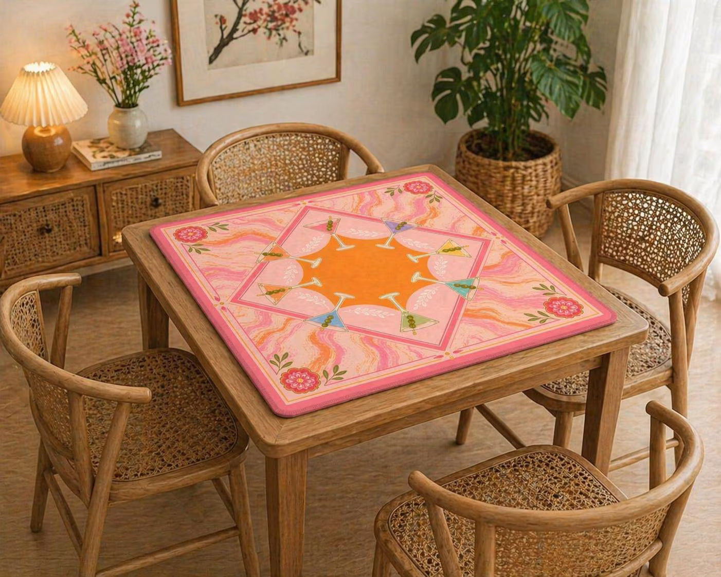 Mahjong Mat - Martini Mahjong Mat Pink Orange YOLO Mahjong