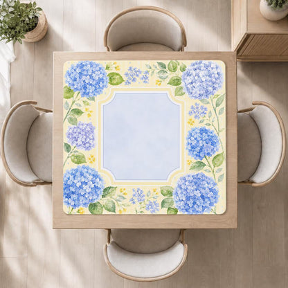 Mahjong Mat 31.5"x31.5" (Ship Rolled up) - Blue Hydrangea Mahjong Mat with Soft Yellow Floral Border YOLO Mahjong