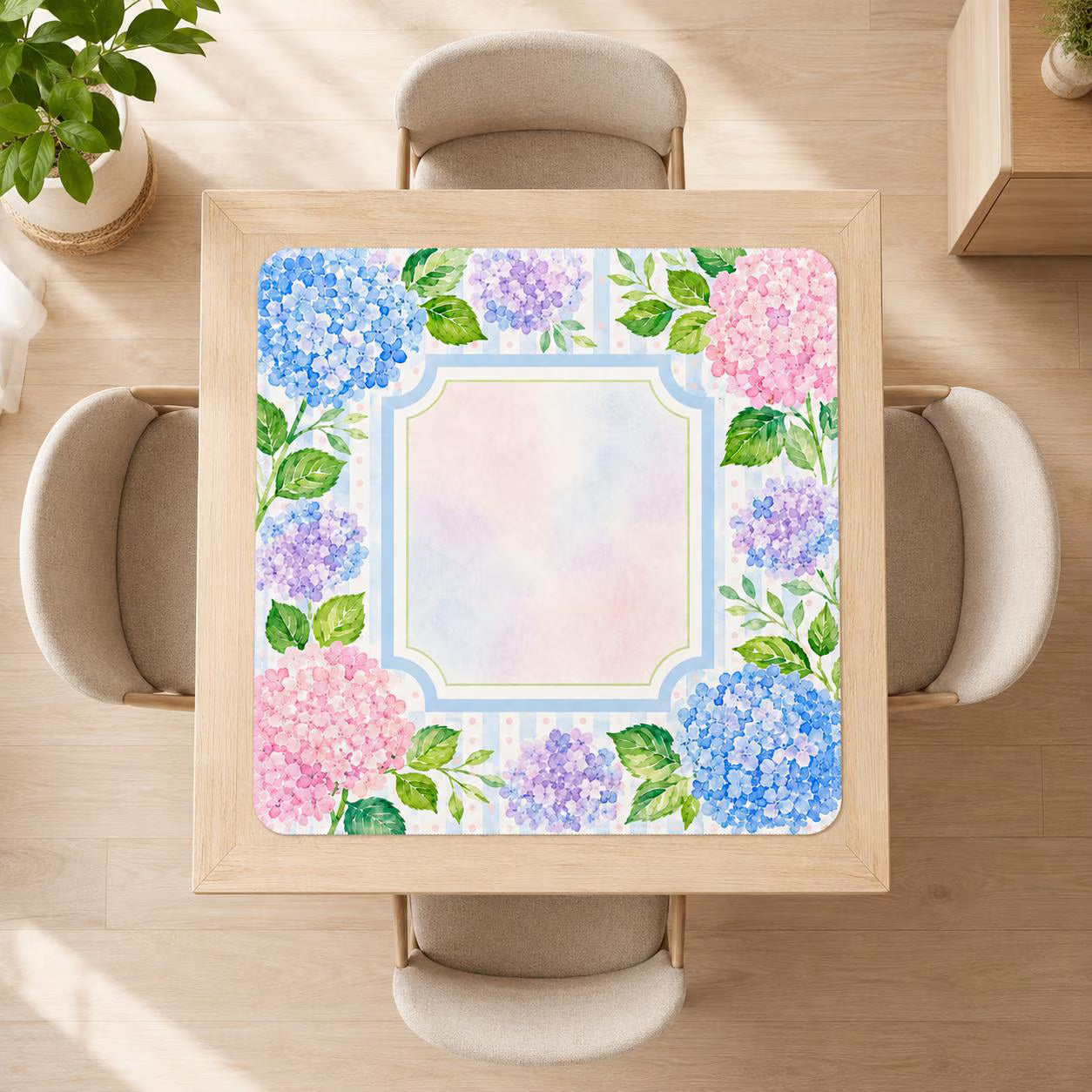 Mahjong Mat 31.5"x31.5" (Ship Rolled up) - Pastel Hydrangea Mahjong Mat with Watercolor Floral Design YOLO Mahjong