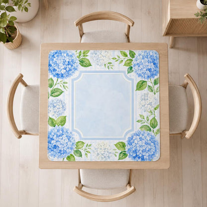 Mahjong Mat 31.5"x31.5" (Ship Rolled up) - Blue Pastel Hydrangea Mahjong Mat with Watercolor Floral Design YOLO Mahjong