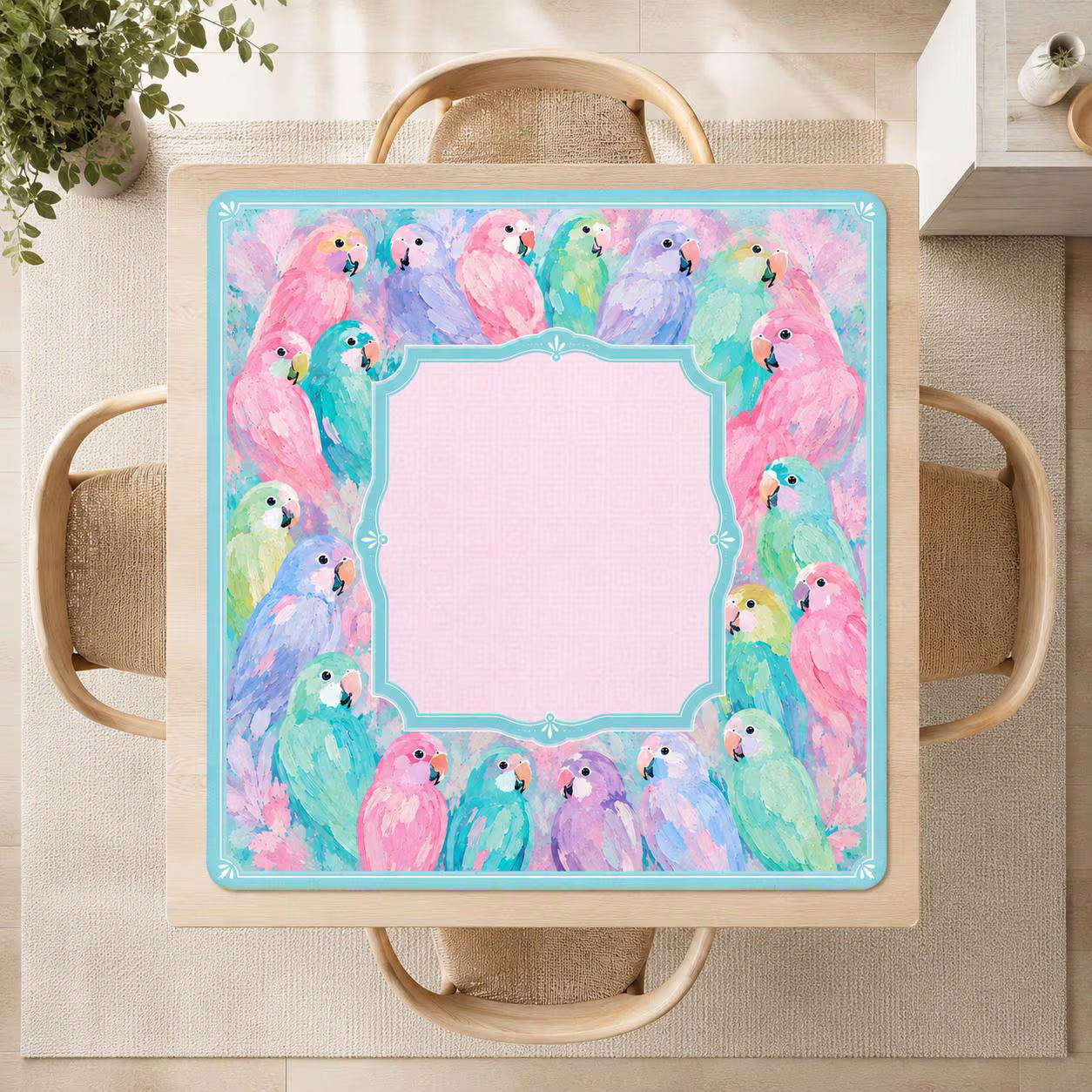 Mahjong Mat 31.5"x31.5" (Ship Rolled up) - Pastel Parrot Square Mahjong Mat YOLO Mahjong