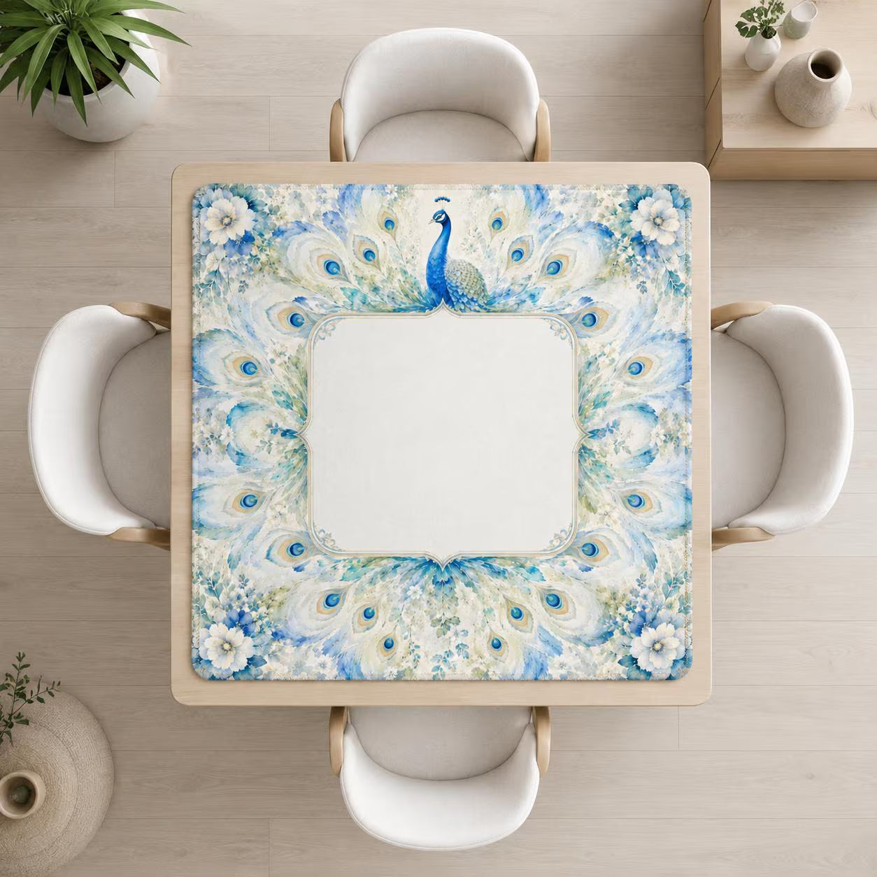 Colorful Watercolor Peacock Mahjong Mat 31.5"x31.5" (Ship Rolled up) YOLO Mahjong